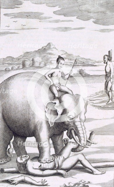 An execution by an elephant, pub. 1681. Creator: Robert Knox (1641-1720).