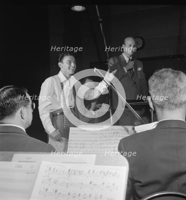 Portrait of Frank Sinatra and Axel Stordahl, Liederkrantz Hall, New York, N.Y., ca. 1947. Creator: William Paul Gottlieb.