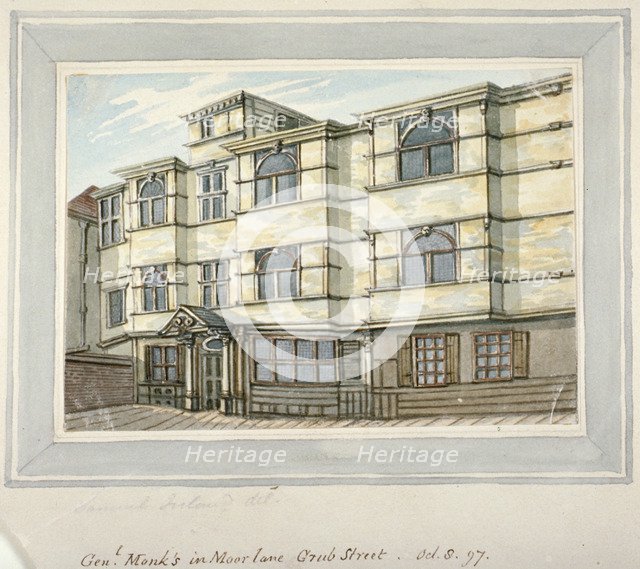 House of George Monck, Duke of Albermarle in Grub Street, now Milton Street, City of London, 1797. Artist: Samuel Ireland