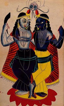 Radha and Krishna on a lotus flower. Creator: Unknown.