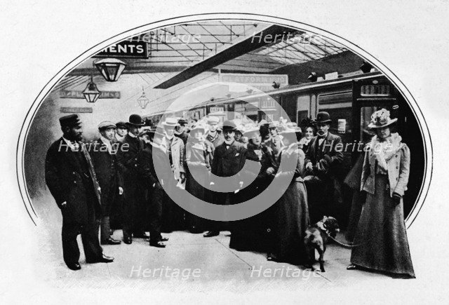 A theatrical company starting on tour, Euston Station, London, c1900 (1901). Artist: Unknown.