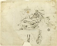 Sketches of Reclining Female Nude and Amorous Couple, n.d. Creator: William Etty.