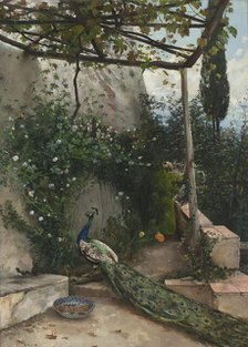 Terrace with Peacock, the Alhambra, 1884. Creator: Hugo Birger.