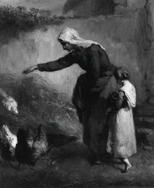 Woman Feeding Chickens, 1846/48. Creator: Jean Francois Millet.