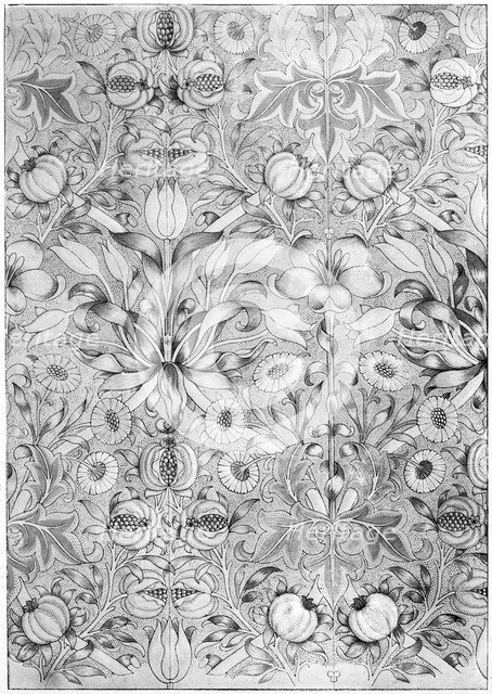 Lily and pomegranate pattern wallpaper, 1887 (1934).Artist: William Morris