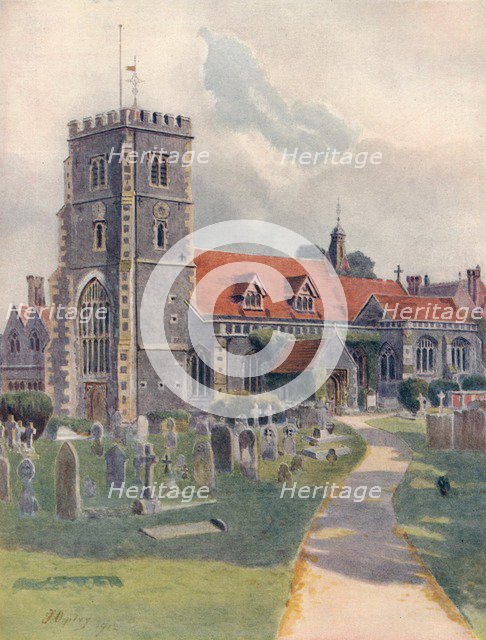 'Beddington Church', 1912, (1914). Artist: James S Ogilvy.