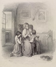Interior with Woman Teaching Two Children, 1861-1865 (?). Creator: Paul Seignac.