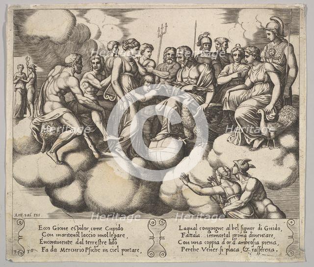 Plate 30: Venus and Cupid pleading their case in the presence of Jupiter and other Gods..., 1530-60. Creator: Master of the Die.