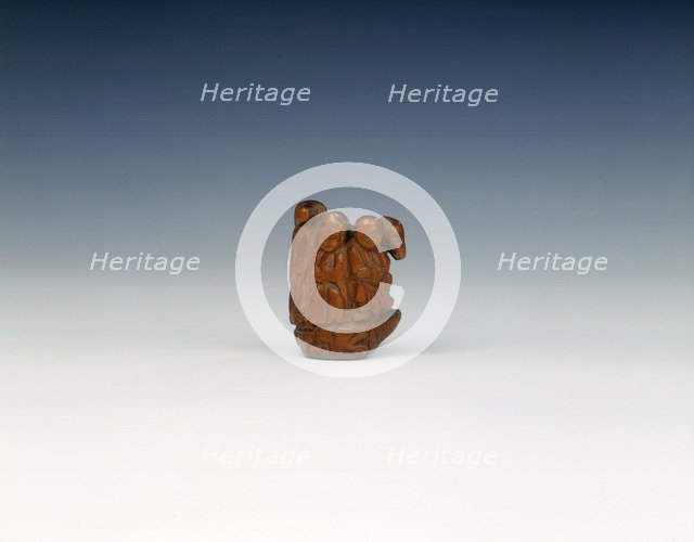 Wooden toggle of a monk, monkey, pig and horse on the back of a turtle, China, 17th century. Artist: Unknown