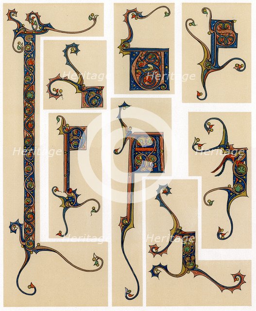 Illuminated initial letters, 13th century. Artist: Unknown