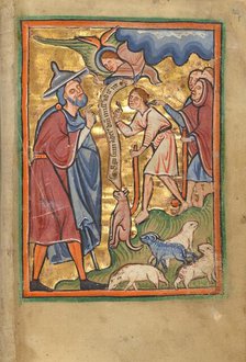 The Angel Appearing to Joachim; Illustrated Vita Christi, with devotional..., about 1190-1200. Creator: Unknown.