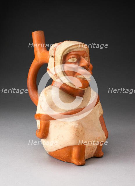 Handle Spout Vessel in the Form of a Seated Man Carrying a Bag, 100 B.C./A.D. 500. Creator: Unknown.