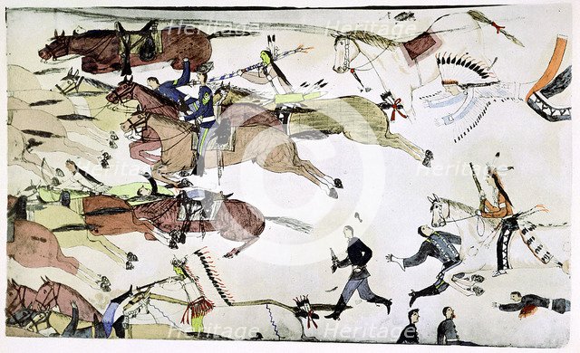Battle of the Little Big Horn, Montana, USA, 25-26 June 1876, (c1900). Artist: Amos Bad Heart Buffalo
