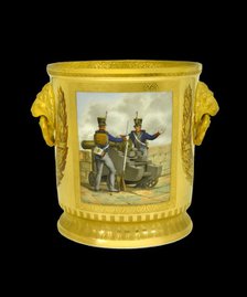 Wine cooler depicting British foot artillery, 1817-1819. Artist: Unknown.