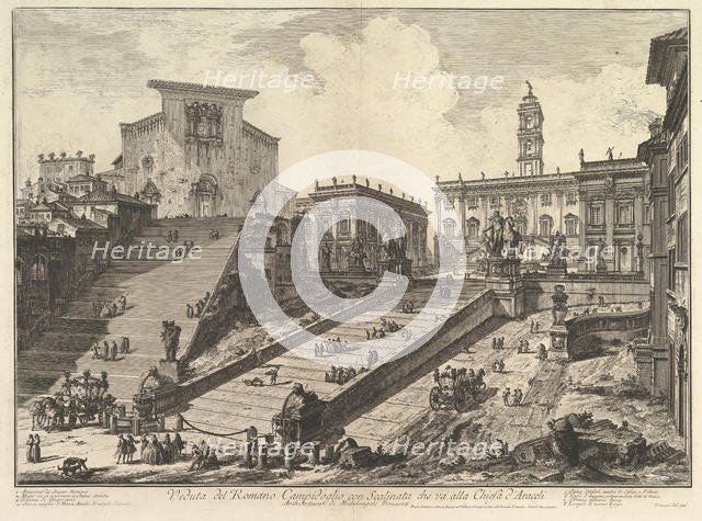 The Capitol and the steps of S. Maria in Aracoeli (Veduta del Romano Camipidoglio con ..., ca. 1775. Creator: Giovanni Battista Piranesi.