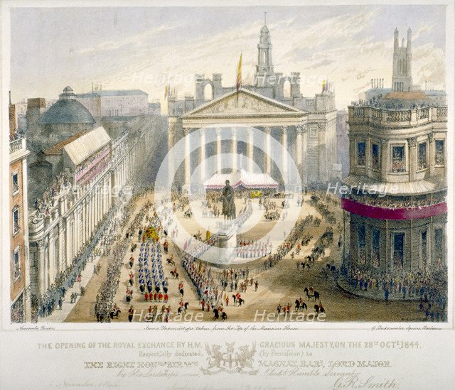 Opening of the Royal Exchange, City of London, 1844.                         Artist: Newcombe