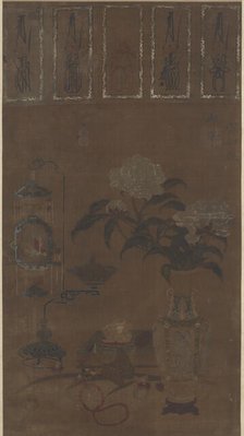 Still life: vase with peonies, and bric-a-brac, Ming dynasty, ca.1105-1135.  Creator: Emperor Huizong.