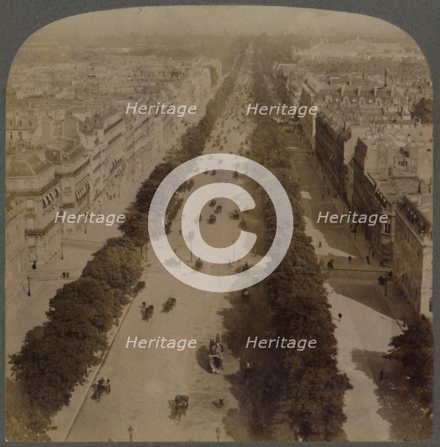'Champs Elysees - from Arch of Triumph to Place de la Concorde - Paris, France', 1900. Creator: Underwood & Underwood.