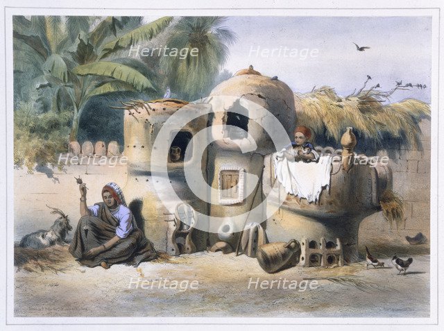 Peasant dwellings in Upper Egypt, 1848. Artist: Eugene Leroux