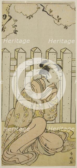 The Actor Osagawa Tsuneyo II as Onoe in the Play Haru no Nishiki Date-zome Soga..., c. 1790. Creator: Katsukawa Shunko.