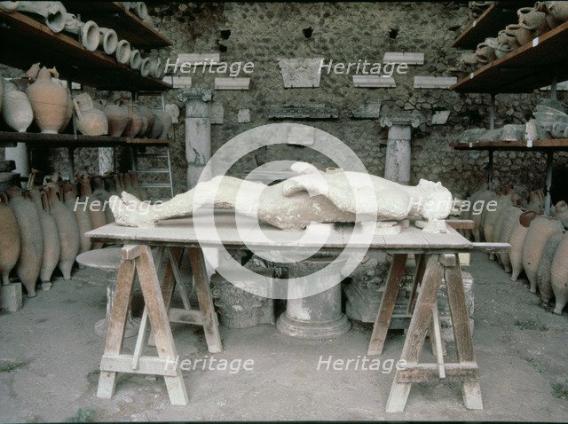 Plaster reproduction of an inhabitant of Pompeii died during the eruption of Vesuvius.