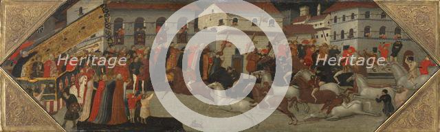 Panel from a Cassone: The Race of the Palio in the Streets of Florence, 1418. Creator: Giovanni Francesco Toscani (Italian, c. 1380-1430).