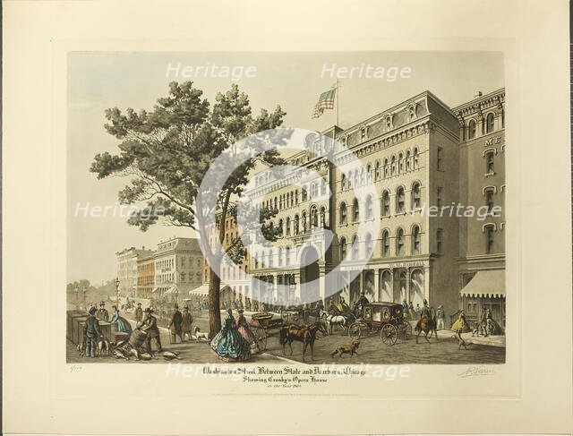 Washington Street between State and Dearborn, Chicago..., published September 1927 (1864 depicted). Creator: Raoul Varin.