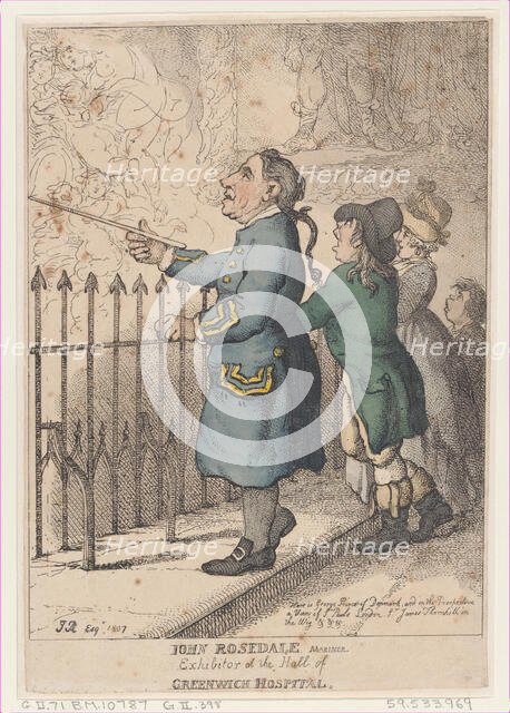 John Rosedale Mariner, Exhibitor at the Hall of Greenwich Hospital, April 26, 1807., April 26, 1807. Creator: Thomas Rowlandson.
