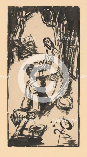 Blind beggar playing the accordion, 1940-1944. Creator: Ján Novák.