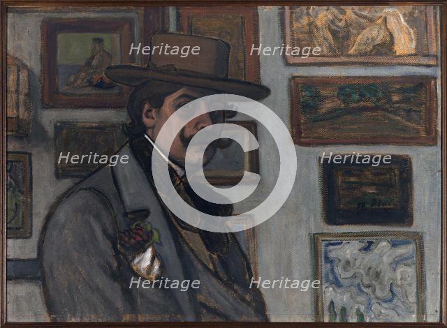 Self-portrait in a brown hat, 1897. Creator: Rippl-Rónai, József (1861-1927).