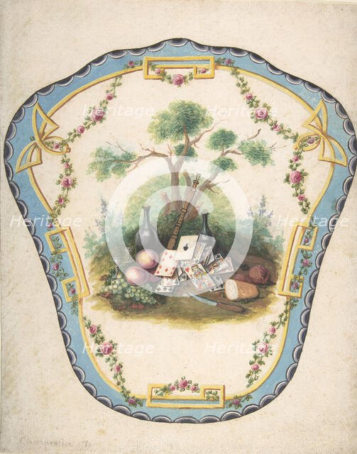 Design for a Firescreen with Picnic Scene and Playing Cards, Late 18th century. Creator: Eugène Charpentier.