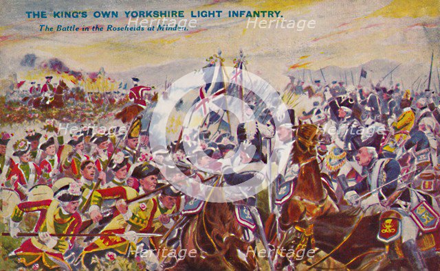 'The King's Own Yorkshire Light Infantry. The Battle in the Rosefields at Minden', 1759, (1939). Artist: Unknown.