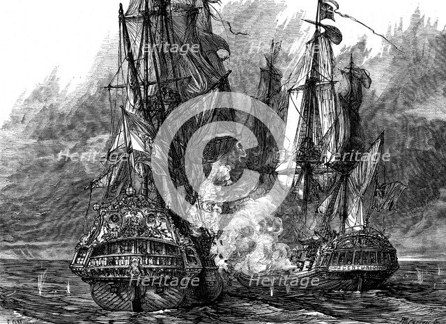 Admiral George Anson in the 'Centurion' taking a Spanish galleon off the Philippines, 1743. Artist: Unknown
