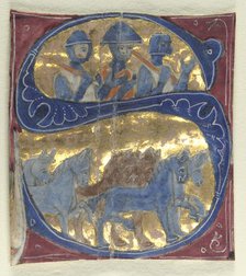 Historiated Initial (S) Excised from a Bible: Soldiers and Horses, 1200s. Creator: Unknown.