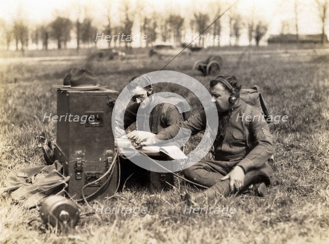 Two soldiers using a radio, Fort Sheridan, Illinois, USA, 1924. Artist: Unknown