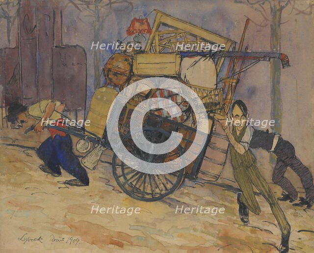 The artist Carl Frisendahl's move in Montparnasse, Paris, 1909. Creator: Bertil Lybeck.