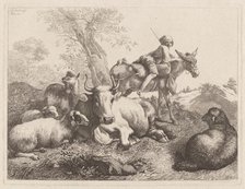 Boy on a Donkey Watching over a Group of Animals, 1763. Creator: Francesco Londonio.