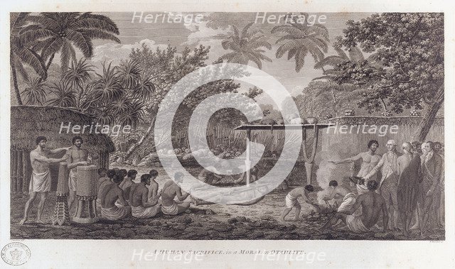 Human sacrifice on Tahiti in the South Pacific, c1773. Artist: W Woollett