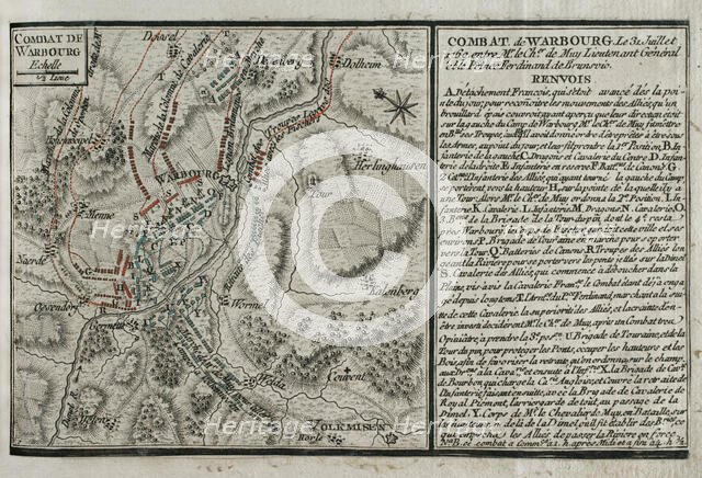 Seven Years War (1756-1763): Map of the Battle of Warburg (July 31, 1760), 1765. Creator: Jean de Beaurain.