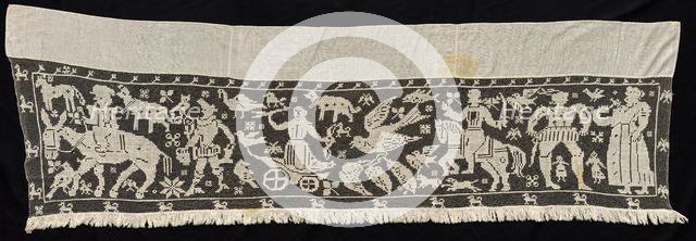 Border with Mounted and Standing Figures, Chariots, and Animals, 19th century. Creator: Unknown.