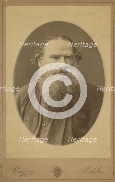 Count Leo Tolstoy, half-length portrait, facing right, between 1880 and 1886. Creator: Sass.