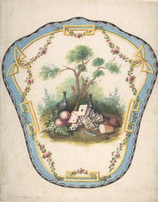 Design for a Firescreen with Picnic Scene and Playing Cards, Late 18th century. Creator: Eugène Charpentier.