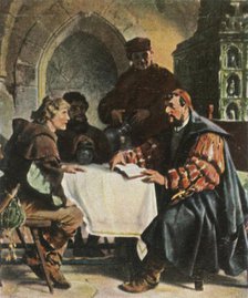 Luther as Junker Jörg in the Jena Inn with Swiss students, 1522, (1936). Creator: Unknown.
