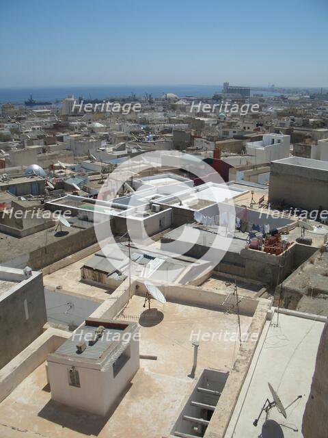 Rooftop view and Mediterranean, Sousse, Tunisia, 2009. Creator: Amanda Waite.