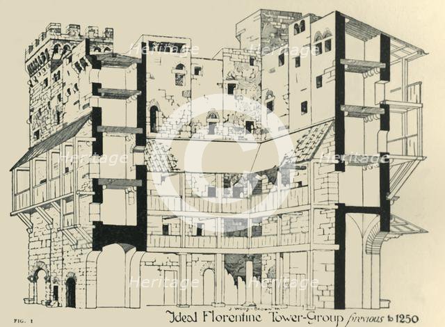 'Ideal Florentine Tower-Group previous to 1250', 1908.  Creator: James Wood Brown.