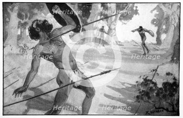 'Byama threw a spear with all his strength', 1923.  Artist: Raymond Wenban