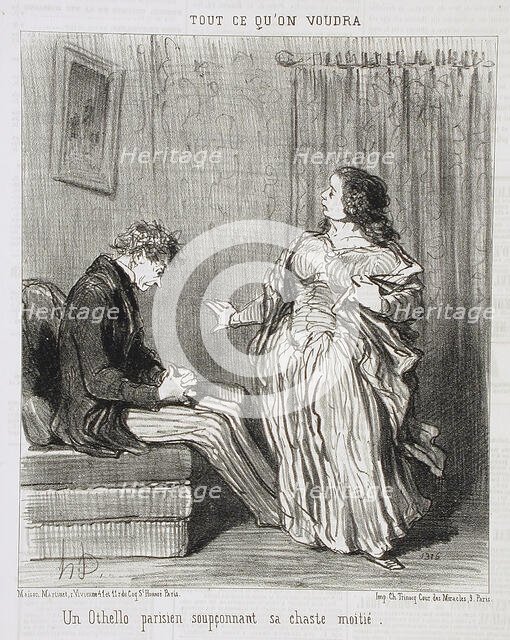 Un Othello parisien soupçonnant sa chaste moitié, 1852. Creator: Honore Daumier.