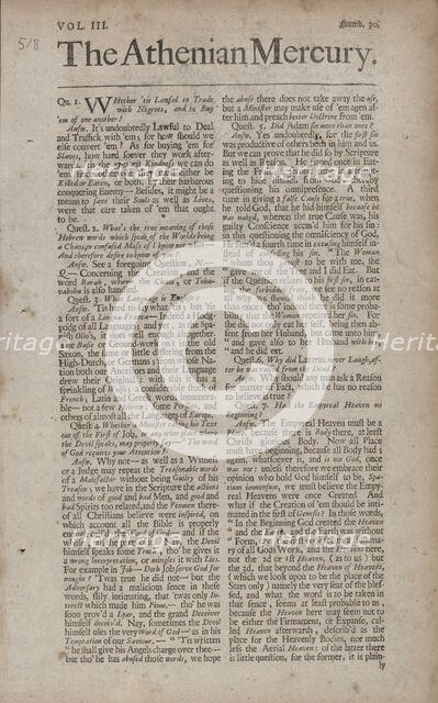 Whether 'tis lawful to trade with Negroes, and to buy 'em of one another?, 1690s. Creator: Unknown.