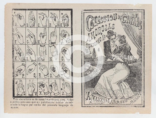 Cover for 'Coleccion de Cartas Amorosas Cuaderno No. 4', a couple embracing and kissin..., ca. 1900. Creator: José Guadalupe Posada.