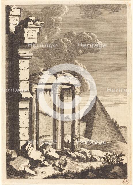 Goats before Ruins and a Pyramid, c. 1650. Creator: Bernhard Zaech.